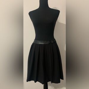 DKNY Black Pleated Skirt with Leather Accents